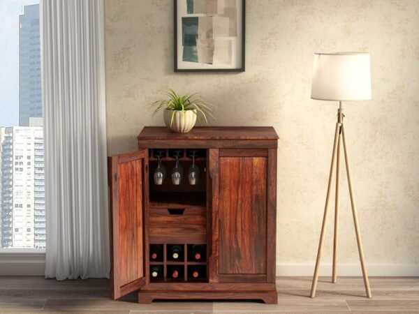 Bourbon Solid Wood Bar Cabinet Sheesham Natural Brow